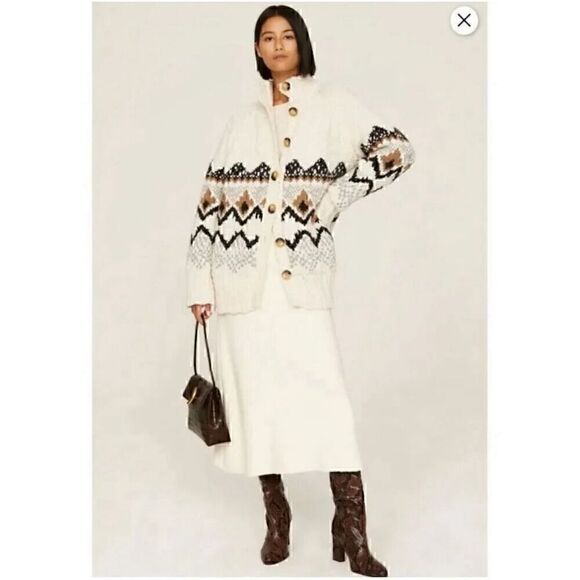 Vanessa Bruno Cardigan Womens Small Fair Isle Cottagecore Eclectic Grandpa Cozy - Picture 1 of 12